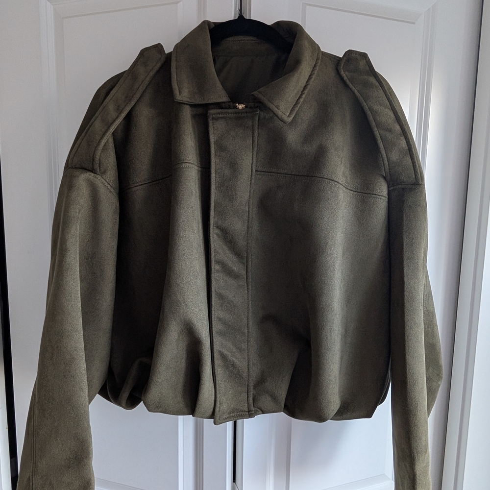 Faux Suede Bomber Jacket, Olive, Small